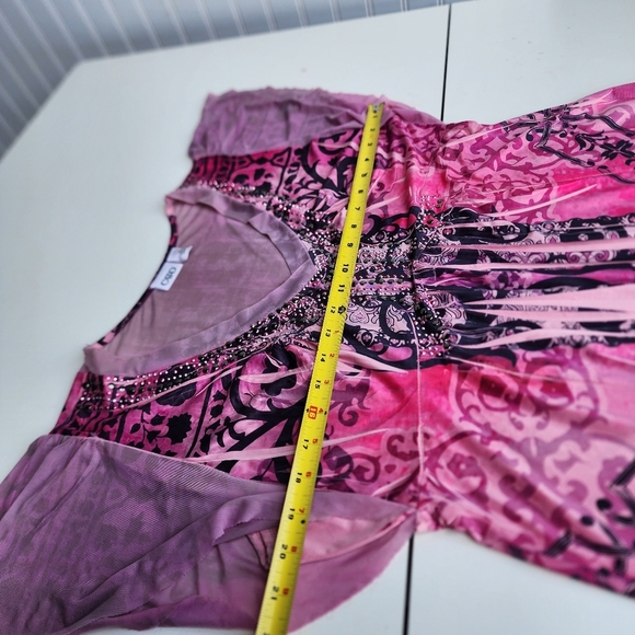 Cato Womens Dye Print Stretch Dress Studded Floral Paisley V-Neck Short Sleeve L - Picture 3 of 15